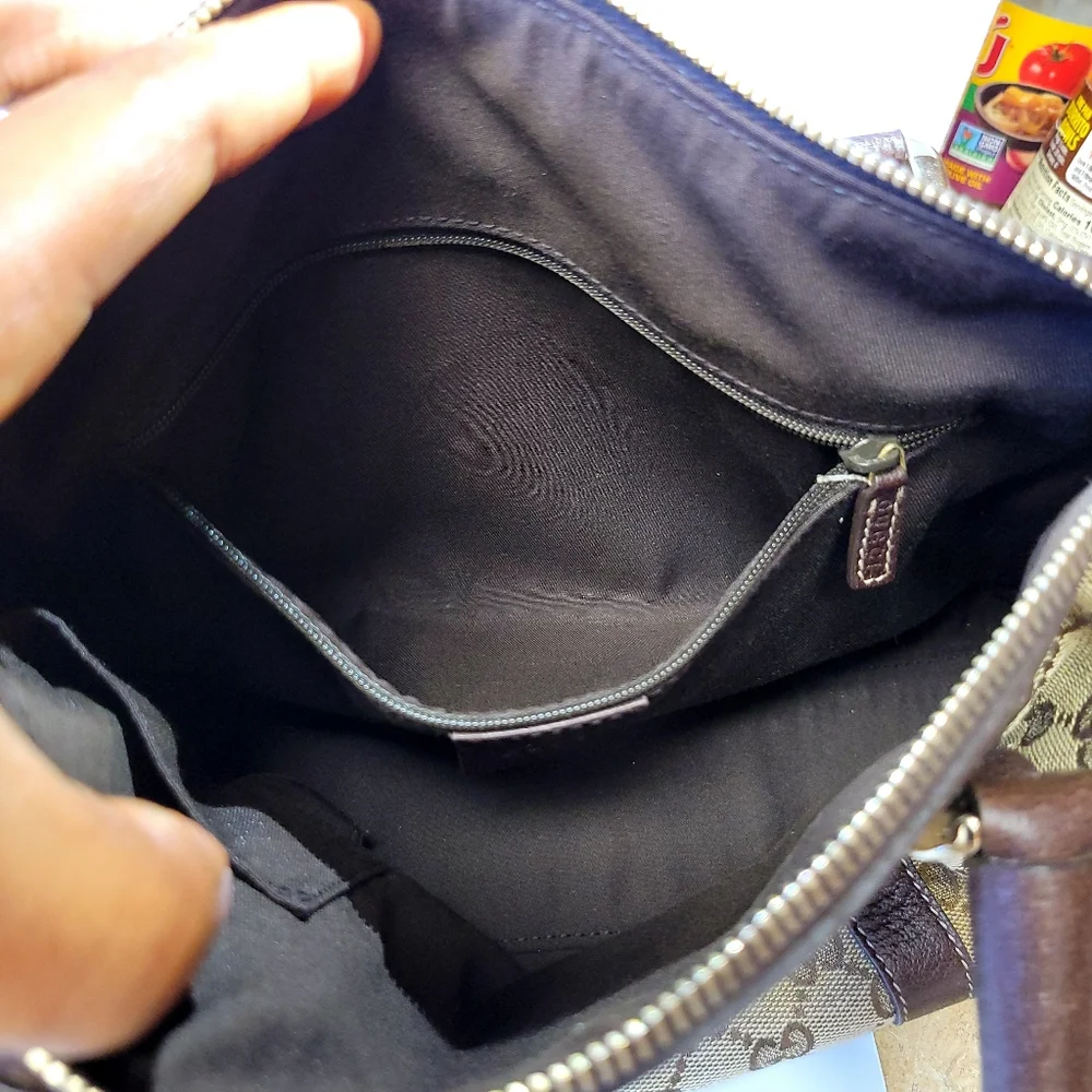 Gucci Beige Logo Canvas and Brown Leather Satchel - Picture 6 of 14
